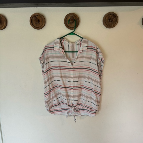 Weatherproof Tops - Weatherproof vintage linen blend striped short sleeve button up shirt size XL